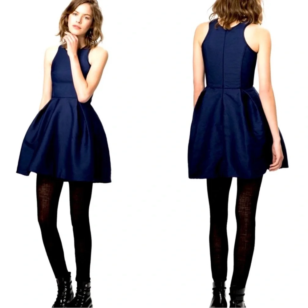 Maje Grease Fit and Flare Midnight Blue Marine Mini Dress Ribbed Textured - Picture 9 of 9